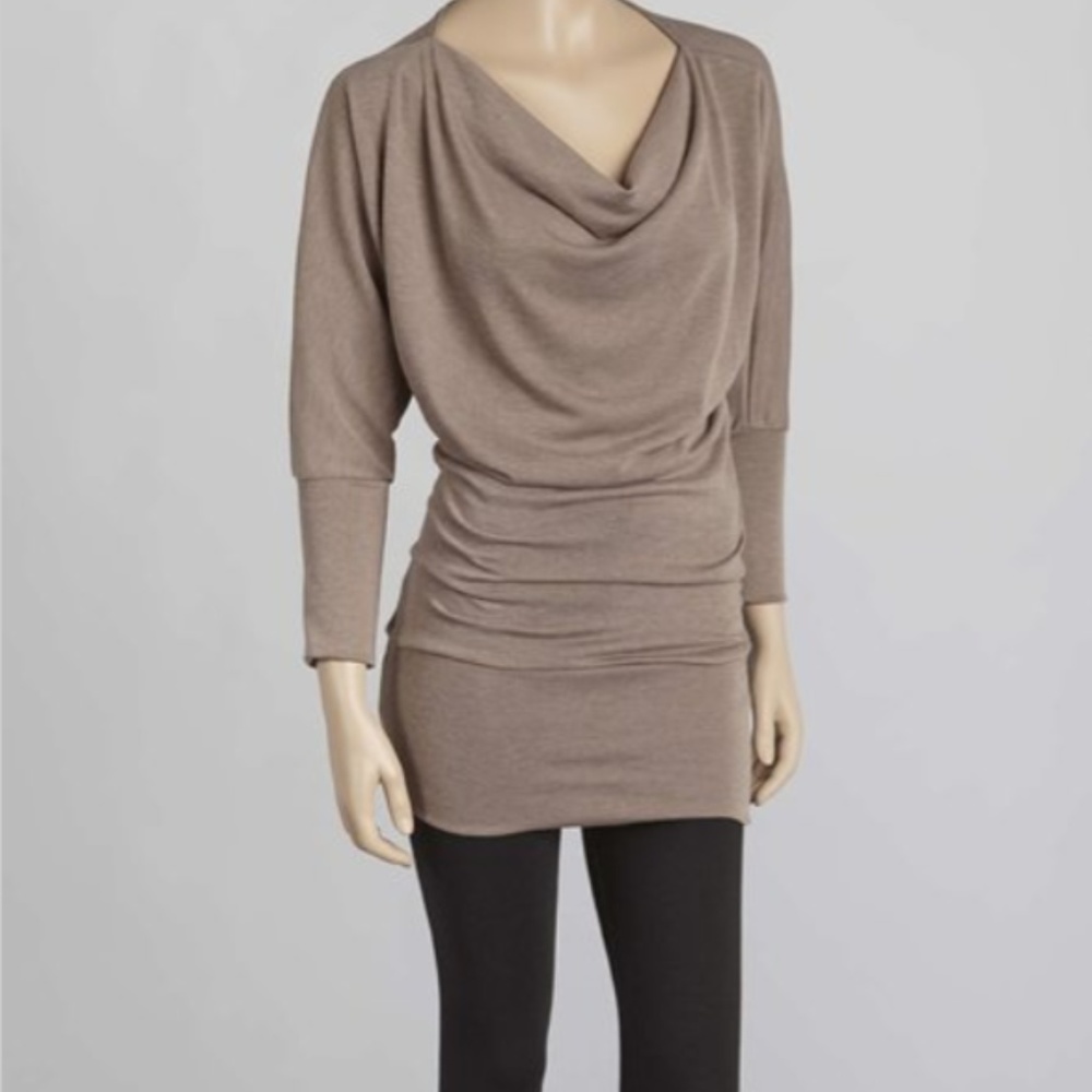 Brown Ribbed Dolman Tunic
